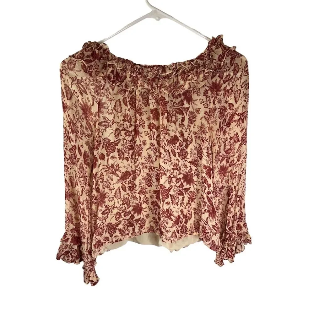 Capucine Women's Floral Print Silk Blouse Size M Multicolor Ruffle Trim - Picture 4 of 11